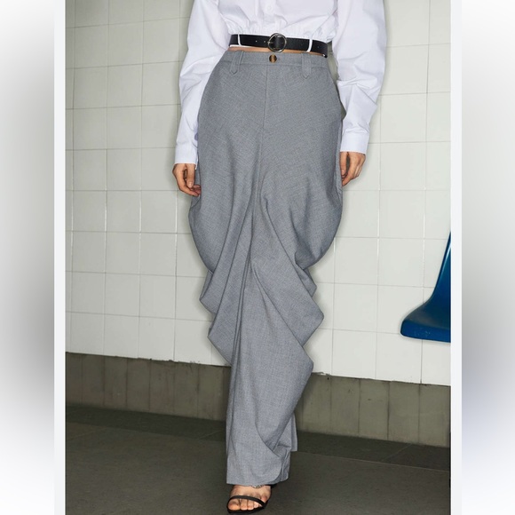 ✨Statement MICAS High Rise Gray Maxi Skirt With Avant-Garde ,Sculptural Draping - Picture 3 of 13